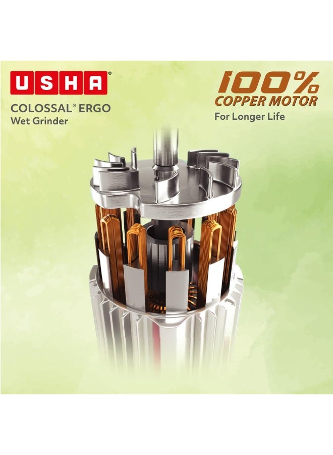 USHA Colossal Ergo Easy-Tilt Wet Grinder| 2L, 150W, 100% Copper Motor with Dual Flow Breaker, Stainless Steel Drum and Accessories| 10 Year Motor Warranty (Magenta) - Image 2